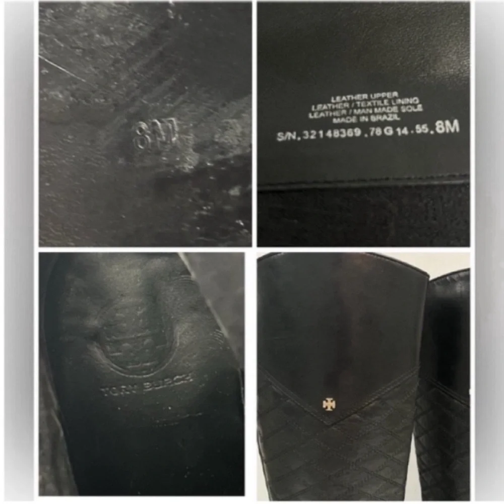 Tory Burch Claremont Black Quilted Leather Riding Boots Size 8